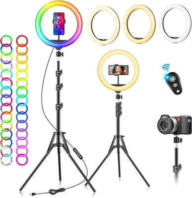 LAMPA PIERŚCIENOWA LED RING RGB 26cm MAKIJAŻ SELFIE + PILOT + STATYW 152cm