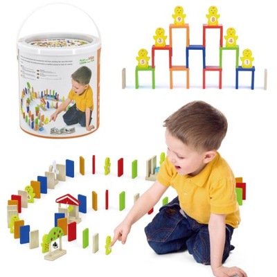 Zestaw Drewniane Klocki Gra Domino Farma 116 Elementów Viga Toys