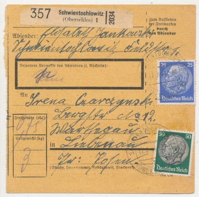 Skart Paketkarte Świętochłowice 1941 r. (426)