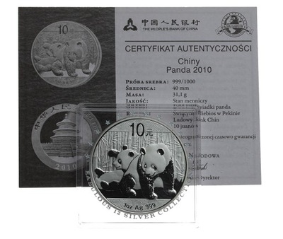 [M3501] Chiny 10 yuanów Panda 2010 1 oz AG