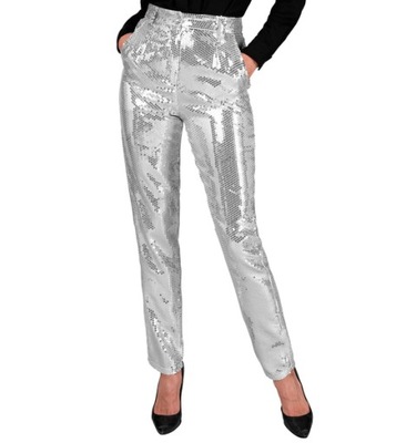 Spodnie damskie cekinowe srebrne L