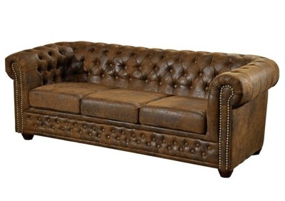 SOFA Chesterfield Brąz Pikowana Loft OXFORD