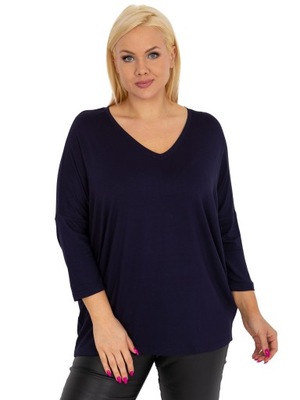 Granatowa bluzka plus size basic z dekoltem V