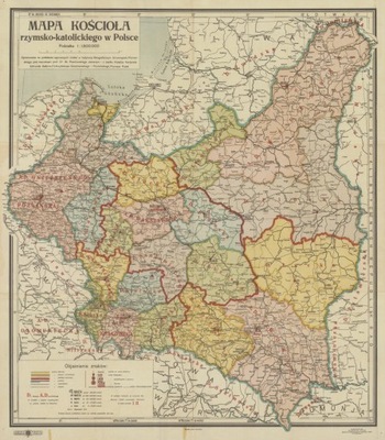 Mapa Kościoła w Polsce 60x80cm 1927r. M21