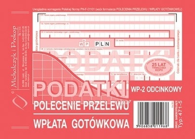 polecenie przelewu wpłata gotówkowa na PODATKI