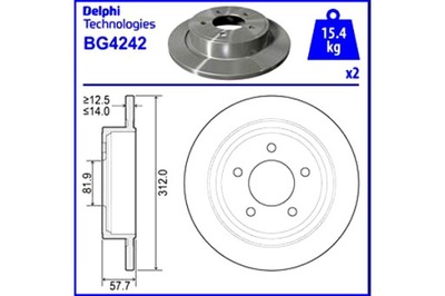 DELPHI DISCOS DE FRENADO 2 PIEZAS PARTE TRASERA CHRYSLER PACIFICA 3.5 3.8 08.03-  