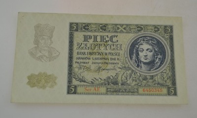 Polska - Banknot - 5 Złotych - 1941 rok seria AE