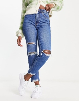 BERSHKA NIEBIESKIE MOM JEANS DZIURY (34)