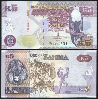 $ Zambia 5 KWACHA P-50a UNC 2012