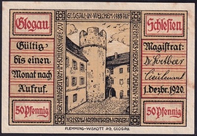 R11 Głogów ( Glogau), 50 pf, 1920r. - odmiana kol