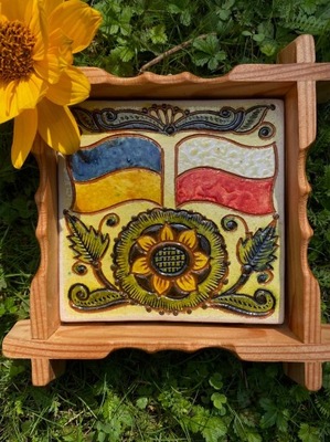 Huculski kafelek malowany 'UKRAINA I POLSKA'