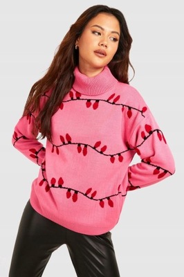 BOOHOO SWETER Z MOTYWEM LAMPEK ŚWIĄTECZNYCH L