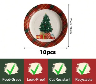 SHEIN PAPIEROWE TALERZE ŚWIĄTECZNE 10 SZTUK