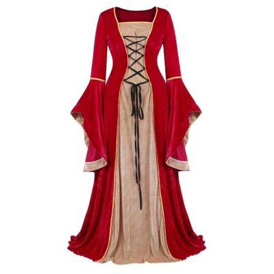 Średniowieczna sukienka beżowo czerwona rozm. M