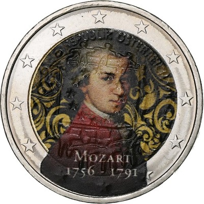 Austria, 2 Euro, Mozart, Colourized, MS(63), Bimet