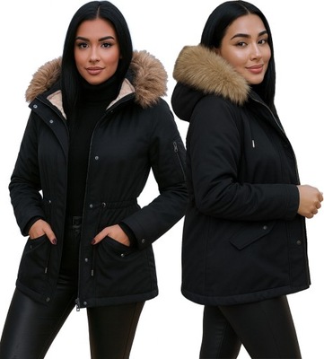 KURTKA ZIMOWA DŁUGA PŁASZCZYK PARKA OCIEPLANA Z FUTERKIEM PLUS SIZE 2w1 XL