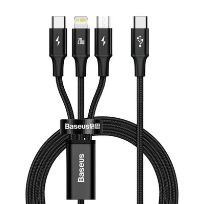 Kabel Baseus 3w1 USB-C - USB-C / Lightning / micro USB 20W PD 1.5m - czarny