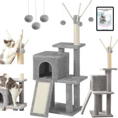 DRAPAK DLA KOTA DOMEK LEGOWISKO Z PIŁECZKAMI SZARY 118CM