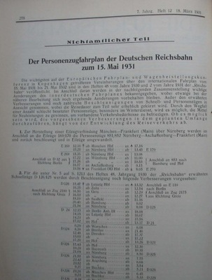 Die Reichsbahn 1931 Nr 12 Personenzugfahrplan DR