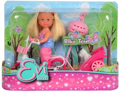 Simba Evi na rowerze z przyczepką