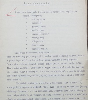 1938 .SPRAWOZDANIE SZPITALA ŻYDOWSKIEGO .KRAKÓW