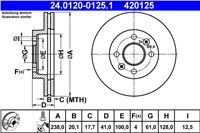 ATE ДИСК ТОРМОЗНОЙ ПЕРЕДНЯЯ 238X20 V RENAULT CLIO II 98-/KANGOO