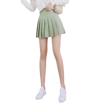 Spódniczka plisowana mini w kratkę spódnica,zielony,M
