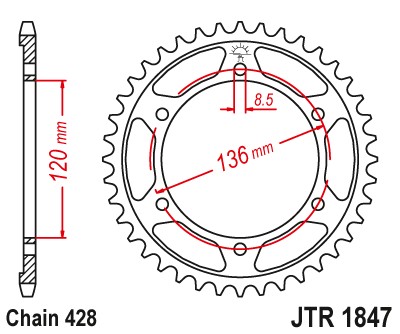 ЗУБЧАТКА ЗАДНЯЯ СТАЛЬНОЙ JTR1847-55 55Z РАЗМЕР 428