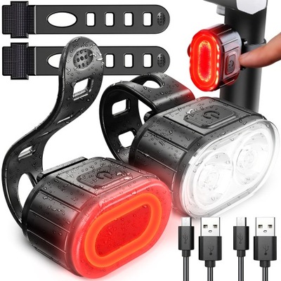 LAMPKA ROWEROWA PRZÓD TYŁ LED MOCNA AKUMULATOROWA NA ROWER PRZEDNIA ZESTAW