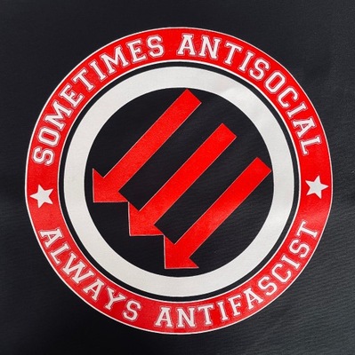 SOMETIMES ANTISOCIAL ALWAYS ANTIFASCIST duża naszywka - EKRAN punk