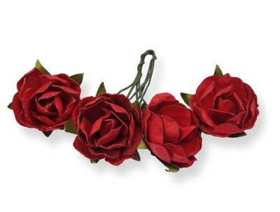 Różyczki papierowe kwiatki czerwone 4szt ok 2,5cm