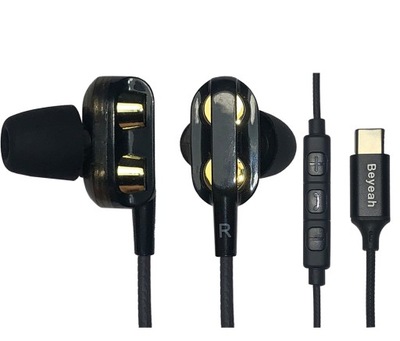 Słuchawki douszne czarne BeYeah z mikrofonem USB C