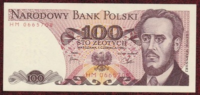 100 zł. 1982 r. ser. HM UNC b. rzadka seria - PIĘKNY