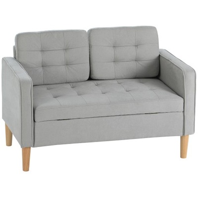 Sofa 2-osobowe, tapicerowane, z pojemnikiem, jasnoszare