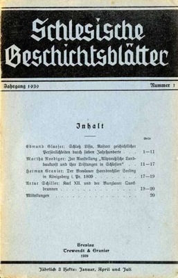 Schlesische Geschichtsblatter 1939. nr 1 Januar