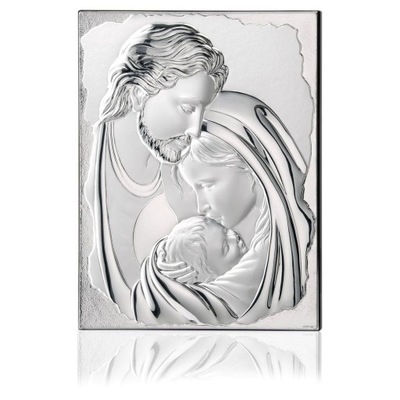 Obraz Świętej Rodziny srebrny nowoczesny | Rozmiar: 16x21 cm