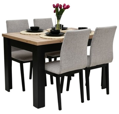 Profilowane, w pełni tapicerowane krzesła, stół