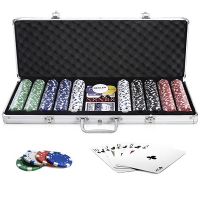 Zestaw do pokera z 500 żetonami laserowymi w aluminiowym etui