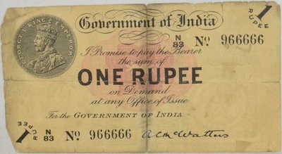 18.fu.Indie, 1 Rupia 1917 rzadki, P.1.e, St.3/4+