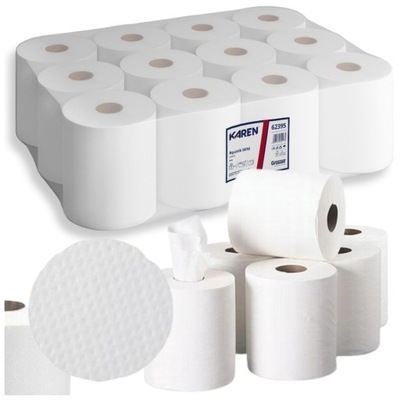 Ręcznik Papierowy Mini Karen 2 Warstwy Biały Celulozowy Chłonny 12 x 65m