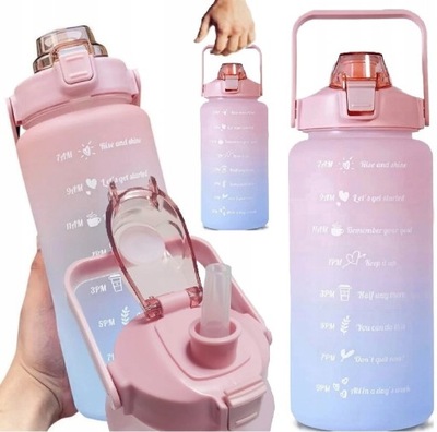 BUTELKA NA WODĘ BIDON ZE SŁOMKĄ UCHWYTEM MIARKĄ MOTYWACYJNA 2000ml 2l
