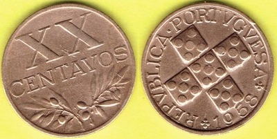 PORTUGALIA 20 Centavos 1958 r.
