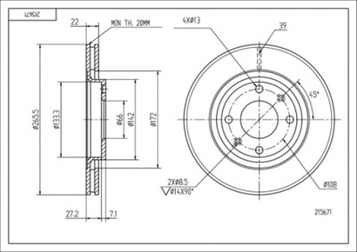 Диск тормозная hart 215 671 фото №1