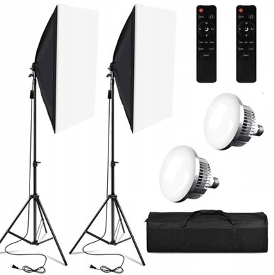 LAMPY LED STUDYJNE SOFTBOX DO ZDJĘĆ 50x70CM ZESTAW DO ZDJĘĆ TORBA 2 ŻARÓWKI