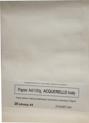 PAPIER OZDOBNY A4 ACQUERELLO biały 100g 20ark