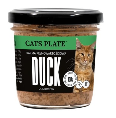 Mokra 100 % naturalna karma dla kota Mięso z kaczki 73%, Cats Plate 100g