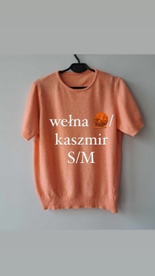 Sweter wełna/kaszmir S/M brzoskwiniowy