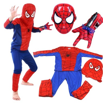 SPIDERMAN STRÓJ PRZEBRANIE KOSTIUM MASKA RĘKAWICA WYRZUTNIA SIECI 4w1 -