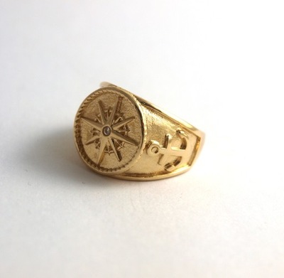 SYGNET MĘSKI ZŁOTYKOTWICA DIAMENT ZŁOTO 585