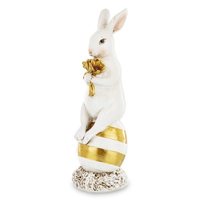 Figurka królik zając na pisance zajączek prezent wielkanocny biały złoty
